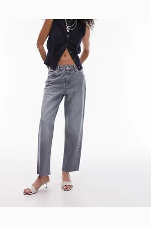 Topshop Cropped mid rise straight jeans with raw hems in cloudy green
