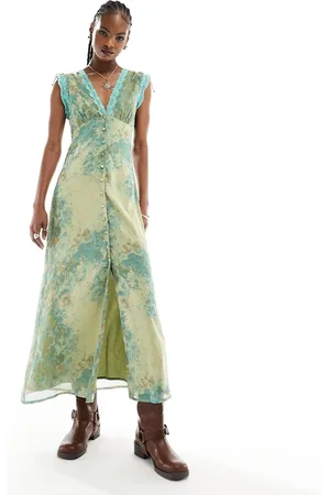Reclaimed Midi dress in floral print with lace in