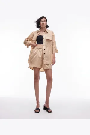 Topshop Co-ord technical pinstripe short in sand