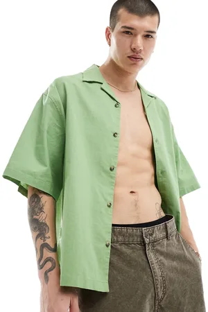 ASOS Boxy oversized linen blend shirt with revere collar in