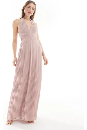 TFNC Bridesmaid chiffon halter neck pleated maxi dress in soft