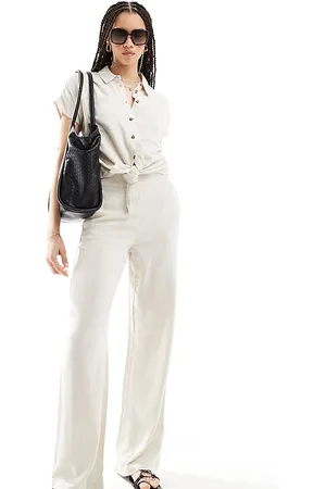 Pieces Wide leg linen trousers co-ord in cream
