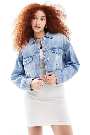 Bershka Cropped denim jacket in mid
