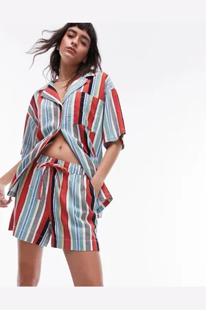 Topshop Co ord stripe linen short in