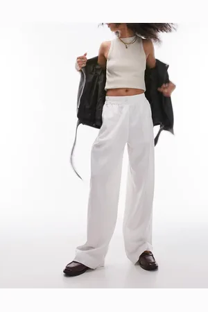 Topshop Linen high waist pull on straight leg trouser in
