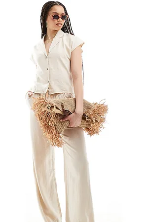 JDY Loose fit linen mix trouser co-ord in beige