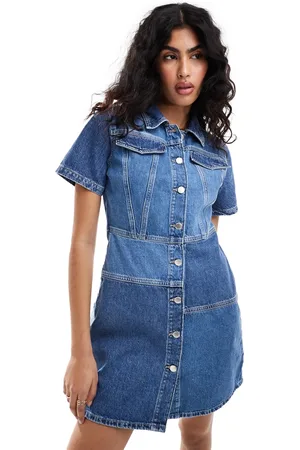ONLY Short sleeve patchwork denim mini dress in