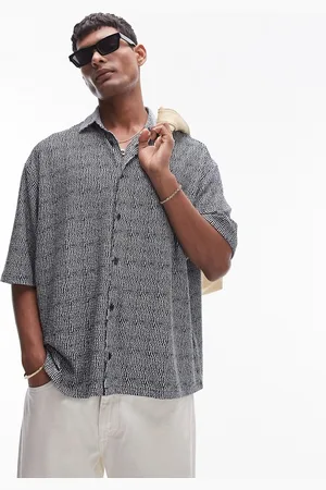 Topman Cropped button through jersey polo with print in
