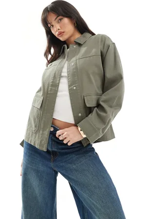 ASOS Cotton twill shacket with pocket in olive