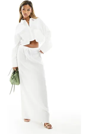 Kaiia Linen look drawstring maxi skirt co-ord in