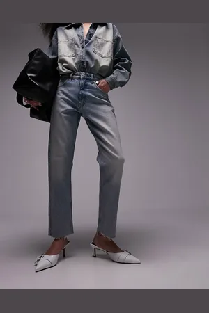 Topshop Cropped mid rise straight jeans with raw hems in dirty bleach