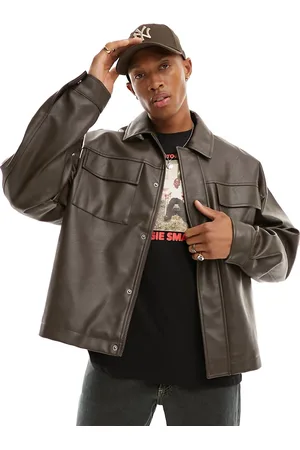 ASOS Faux leather oversized coach jacket with pockets in