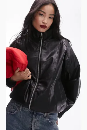 Topshop Faux leather super wash 80s bomber jacket in