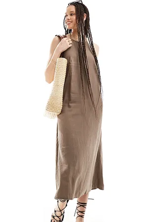 ONLY Linen mix halter neck midi dress in washed