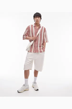 Topman Short sleeve relaxed striped crochet shirt in
