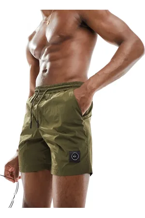 Marshall Artist Crinkle nylon swim short with logo in khaki