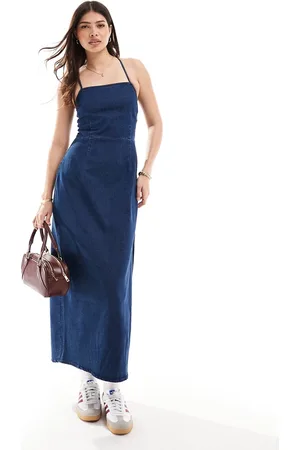 VERO MODA Midi dress with cross back in dark denim