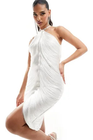 Rare Fashion London Premium fringe detail halterneck mini dress in