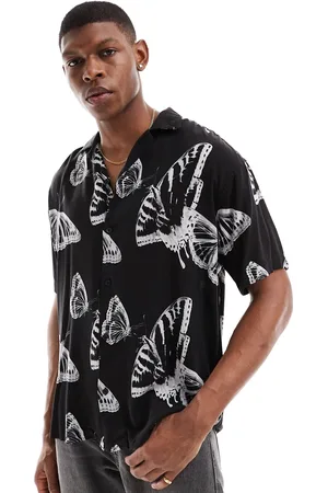 JACK & JONES Oversized revere collar shirt with black butterfly print