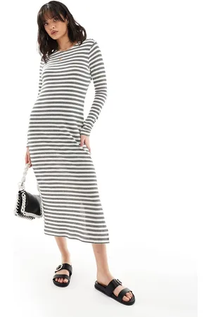 New Look Long sleeve crochet maxi dress in stripe
