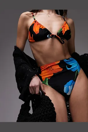 Topshop High waist high leg bikini bottoms in bold floral print