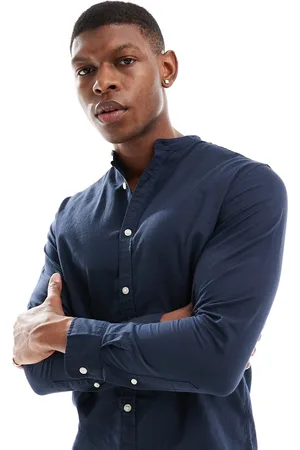 JACK & JONES Linen shirt with grandad neck in
