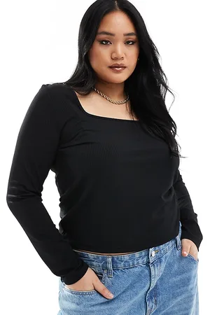 ASOS ASOS DESIGN Curve scoop neck long sleeve ribbed top in