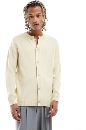 ASOS Knitted crew neck cardigan in stone