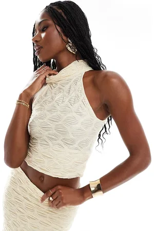 River Island High neck textured top in cream