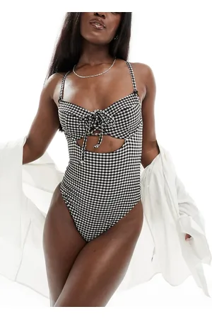 Reclaimed Underwire swimsuit in black gingham with bows