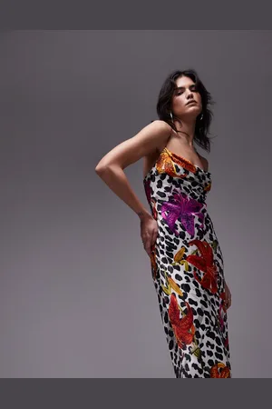 Topshop Cami slip midi dress in bold spot and floral print