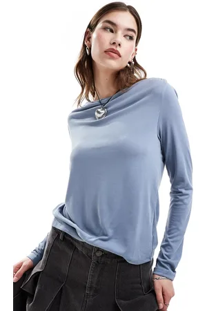 Monki Super soft long sleeve boat neck top in dusty