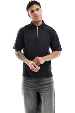 River Island Zip neck polo shirt in