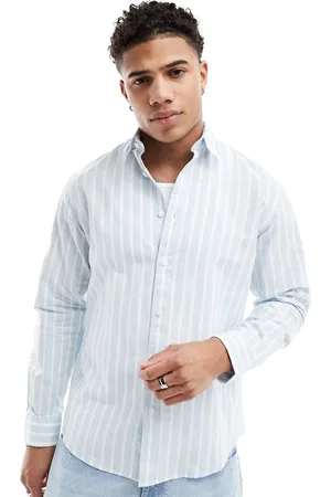SELECTED Long sleeve linen shirt in light stripe