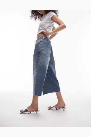 Topshop Lowslung capri jean in dirty crosshatch
