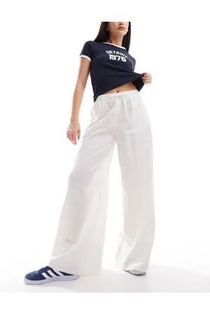 Stradivarius Linen look super wide leg trouser in