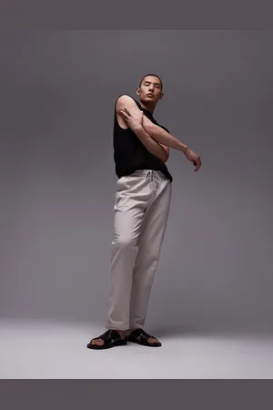 Topman Straight leg textured trousers in stone