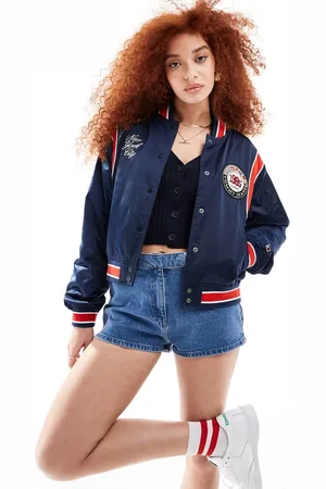 Tommy Hilfiger International Games satin bomber jacket in indigo