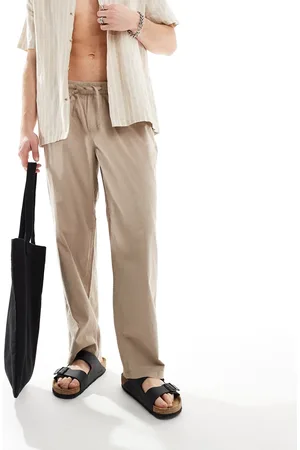 JACK & JONES Loose linen trouser with drawstring waist in beige