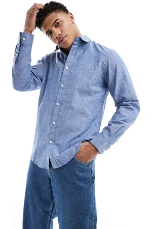 SELECTED Long sleeve linen mix shirt in