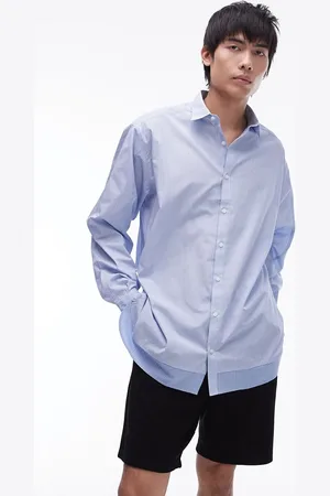 Topman Long sleeve oversized striped double layer hem shirt in