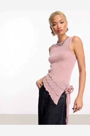 COLLUSION Fine knit knitted vest with corsage trim in rose