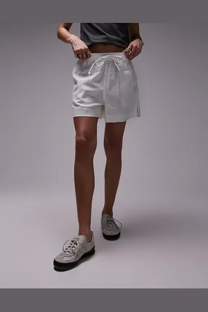 Topshop Plain linen drawstring short in white