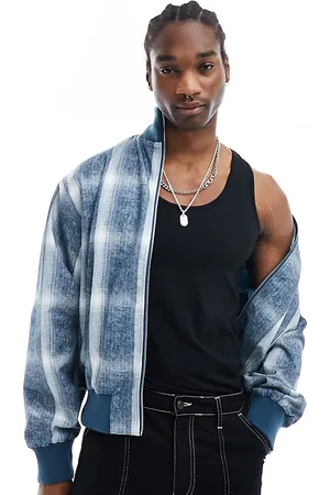 COLLUSION Check zip through jacket in blue