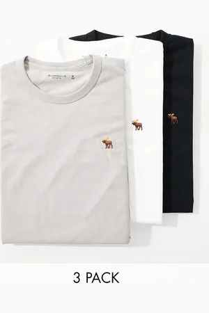 Abercrombie & Fitch 3 pack icon logo t-shirt in black/grey/white