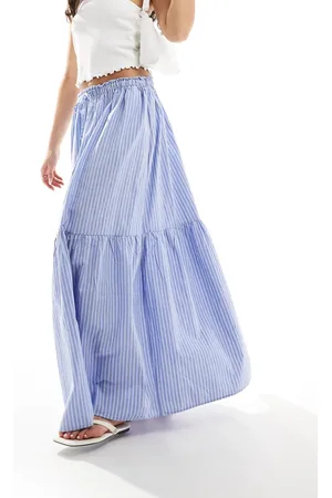Stradivarius STR maxi skirt with elasticated tie waist in stripe