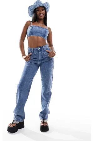 KYÒ The Brand denim diamante straight leg jeans co-ord in wash