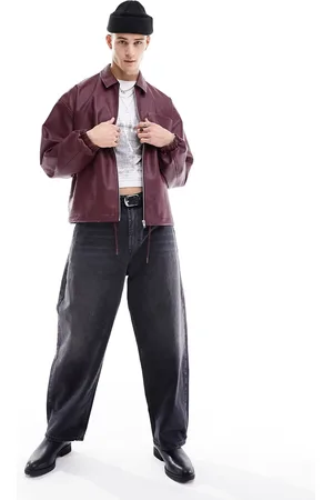 ASOS Oversized faux leather coach jacket with elasticated hem in burgundy