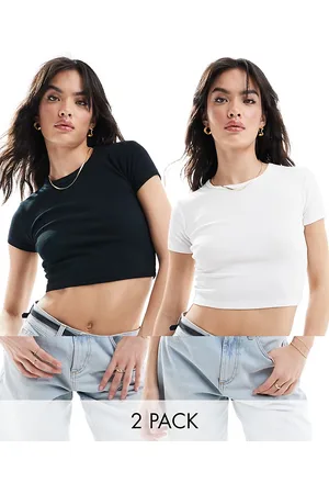 Pull&Bear 2 pack ribbed baby t-shirts in & white