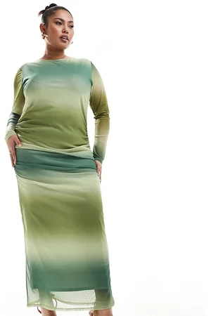 In The Style Mesh ruched maxi dress in green ombre
